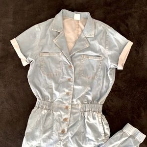 No Boundaries denim short-sleeve romper